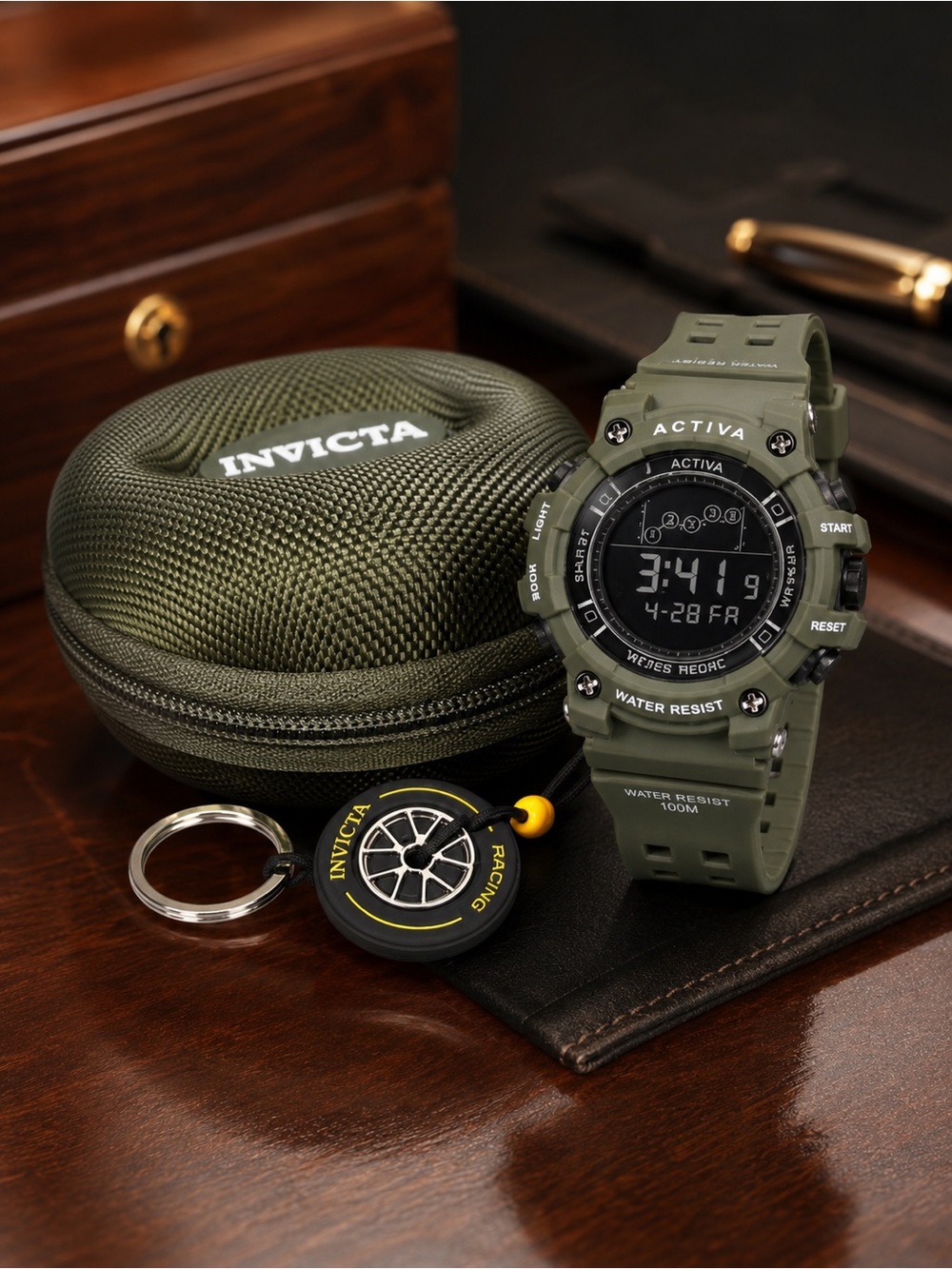 Activa x Invicta Rally 50mm Army Green Digital Watch Set ACW-GA-M-105